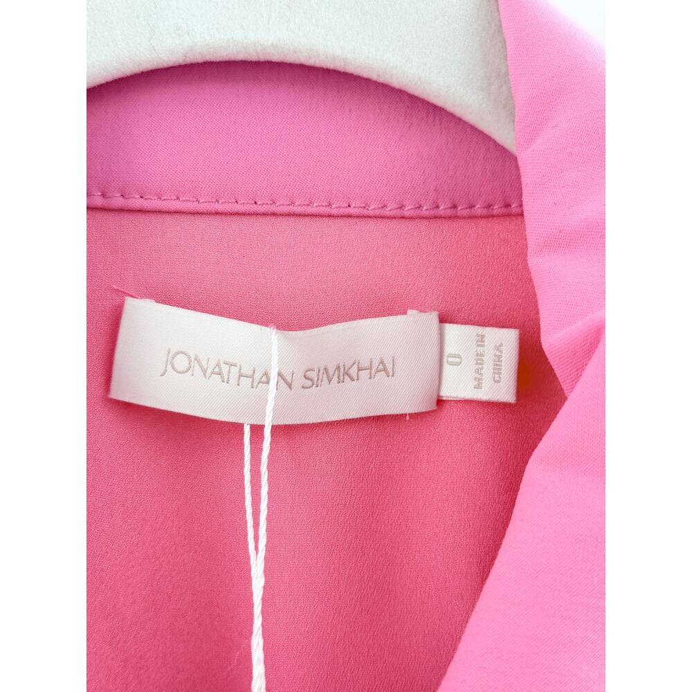 Jonathan Simkhai Cleo Puff Sleeve Pintuck Mini Shirt Dress Pink Women's Size 0 - Picture 4 of 5